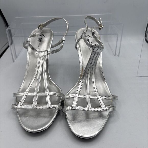 Fioni Night Size 11 Silver T Strap Open Toe stiletto Heels Formal wedding - Picture 8 of 10